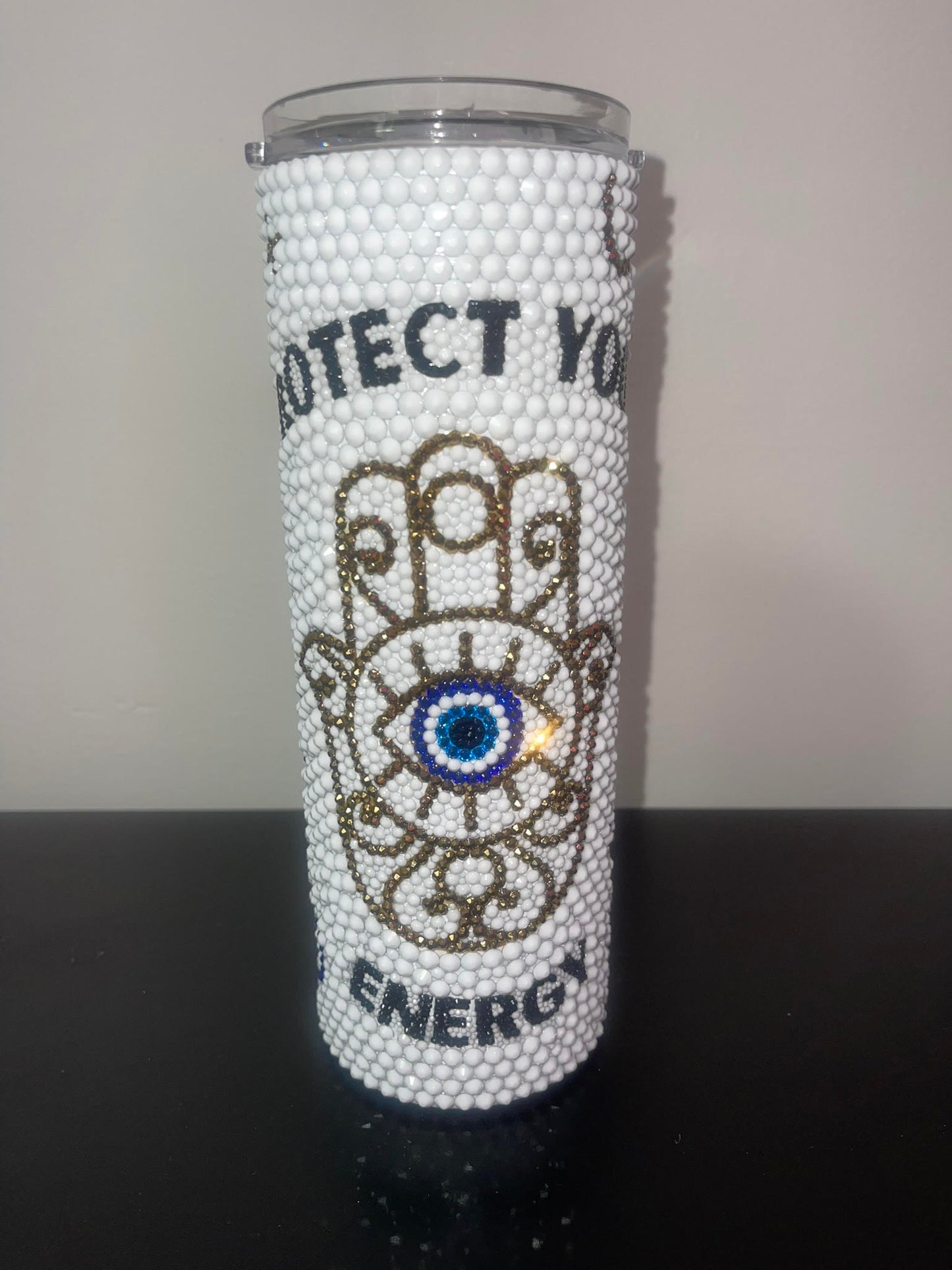 Protect Your Energy Rhinestone Tumbler