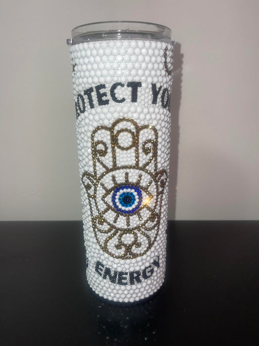 Protect Your Energy Rhinestone Tumbler