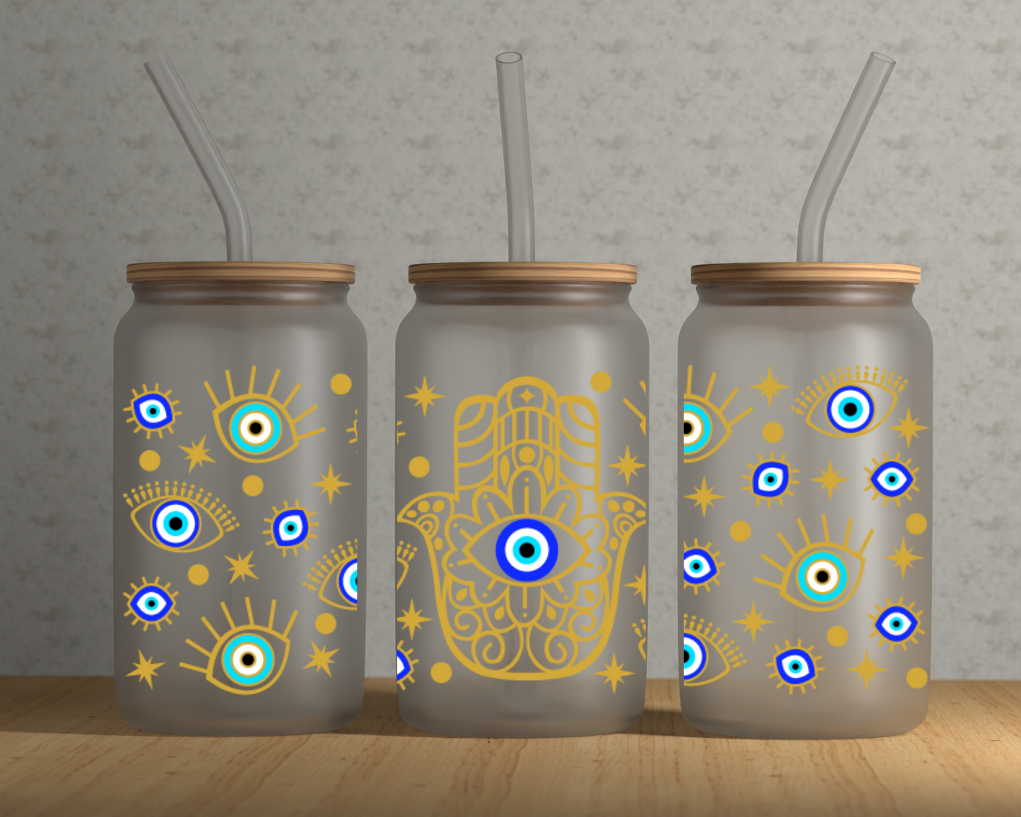 Evil Eye Hand Glass Can