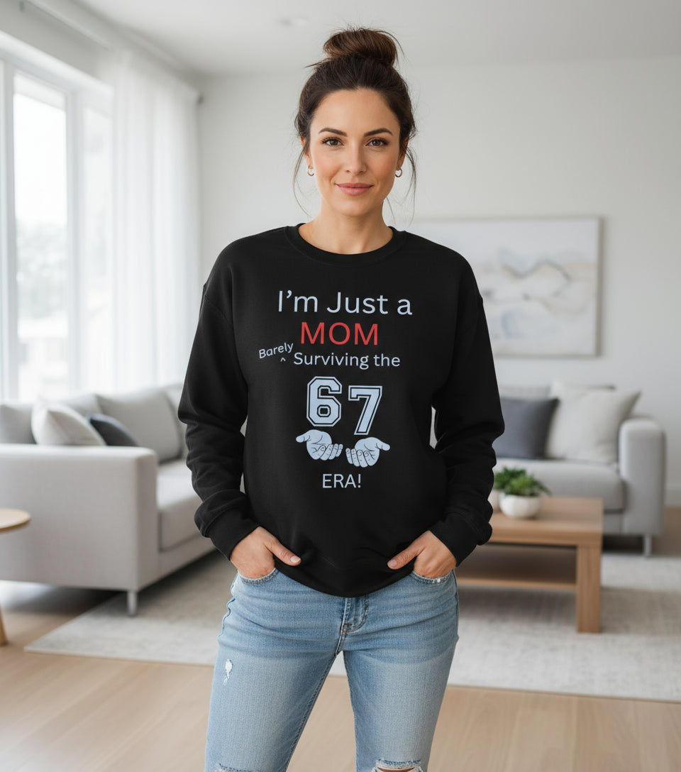 Black sweatshirt with humorous text design on a wooden floor