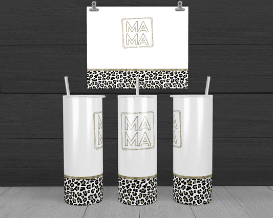 Mama Gold, Black and White Leopard Print Tumbler