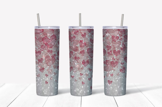 Red Glitter Hearts Tumbler